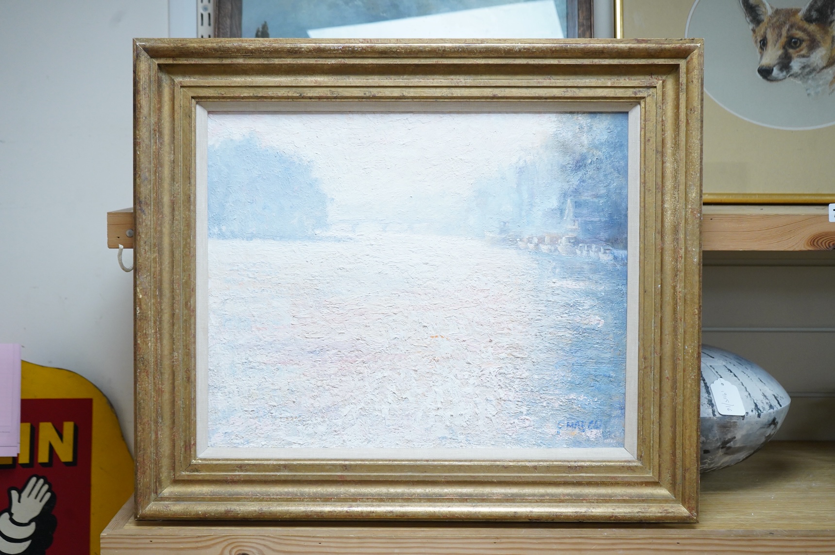 Impressionist, Riverscape with boats, indistinctly signed lower right, oil on canvas, 40 x 49cm